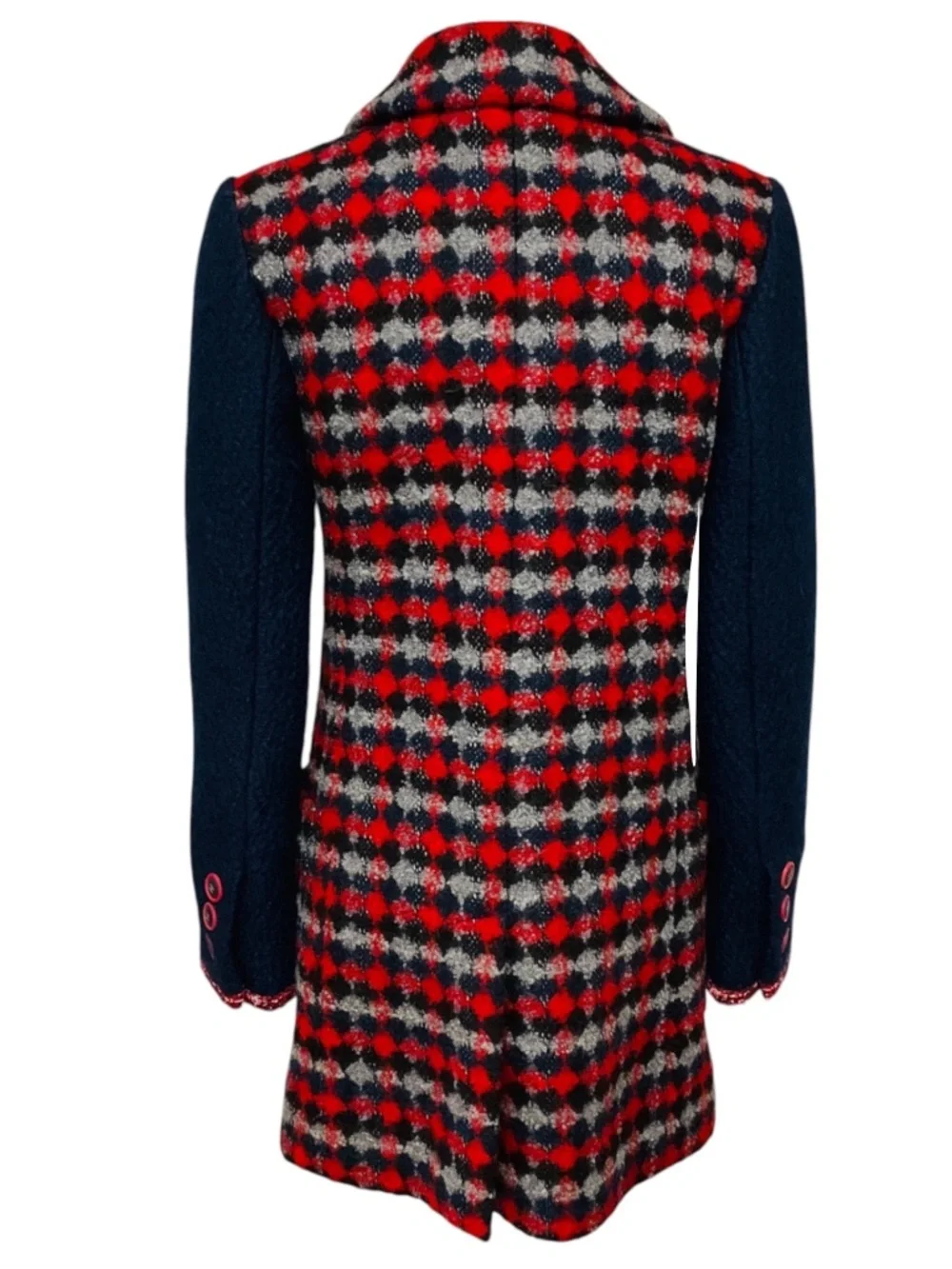 CHANEL RED / NAVY BLUE MULTI 2017 DOUBLE BREASTED WOOL TWEED COAT WITH CC LOGO B